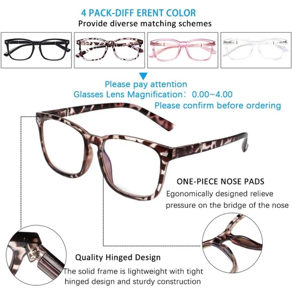 Anti Blue Light Blocking Reading Glasses 4 PC Computer Readers New includes all main image 14